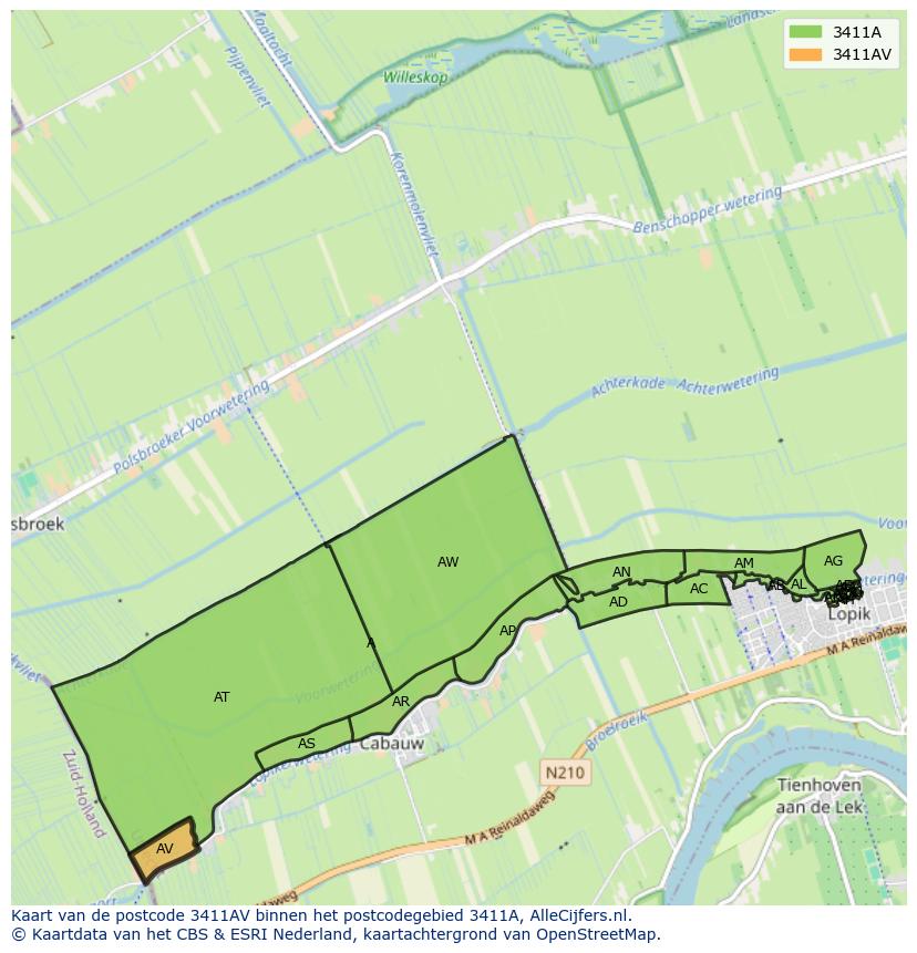 Afbeelding van het postcodegebied 3411 AV op de kaart.