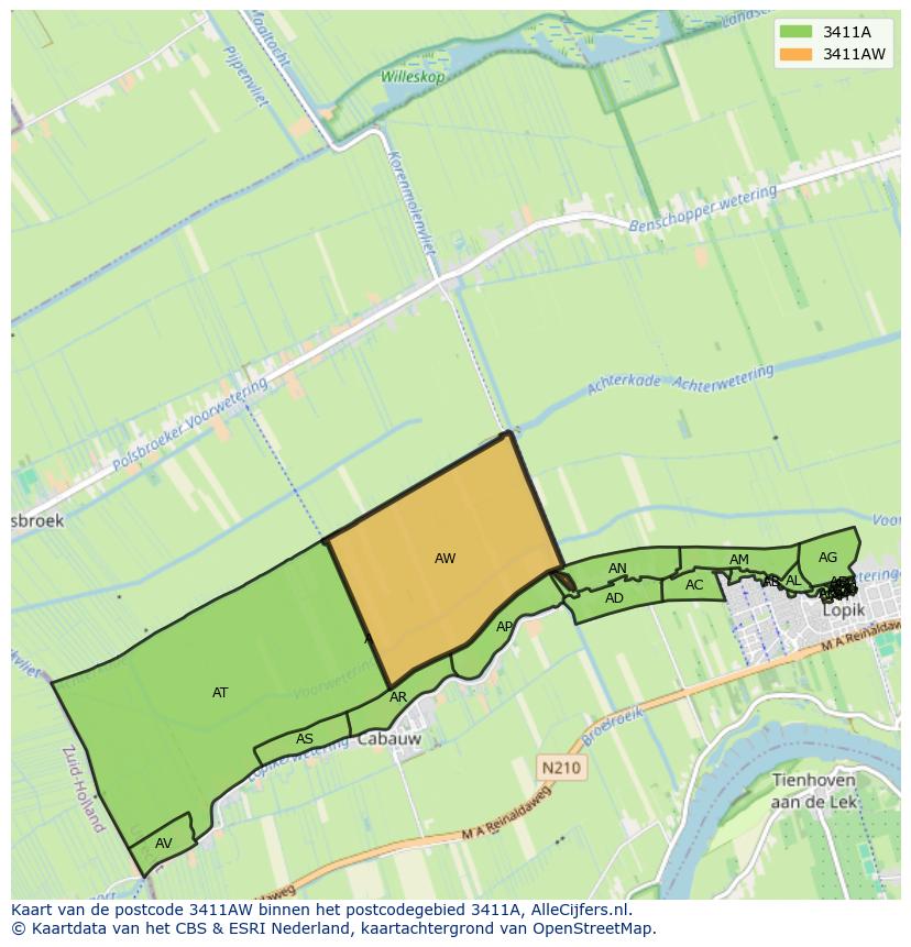 Afbeelding van het postcodegebied 3411 AW op de kaart.