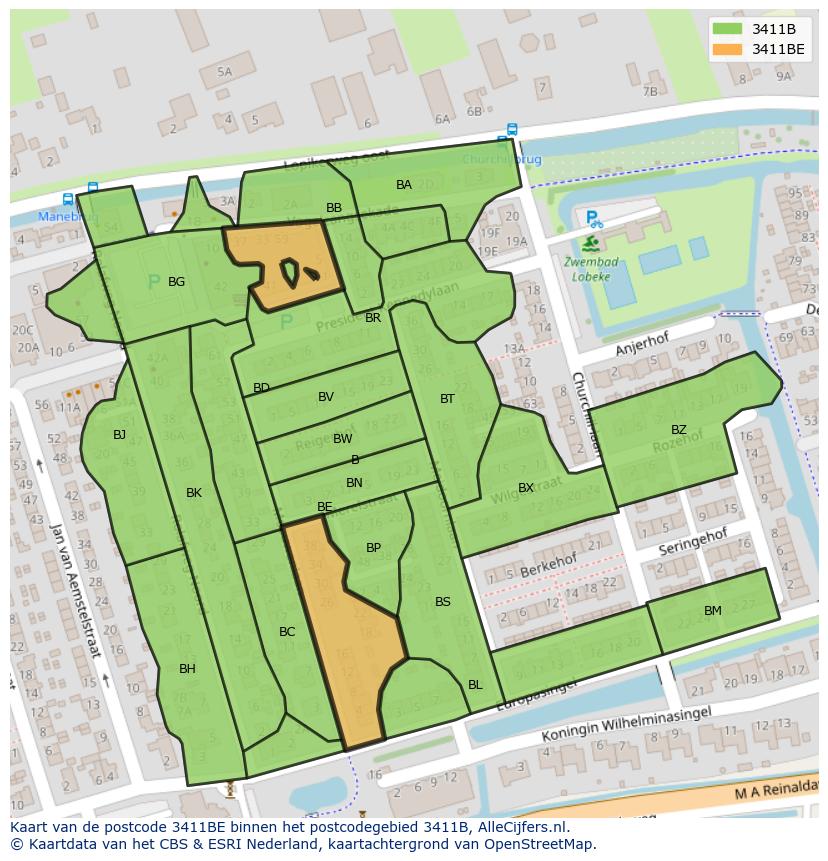Afbeelding van het postcodegebied 3411 BE op de kaart.