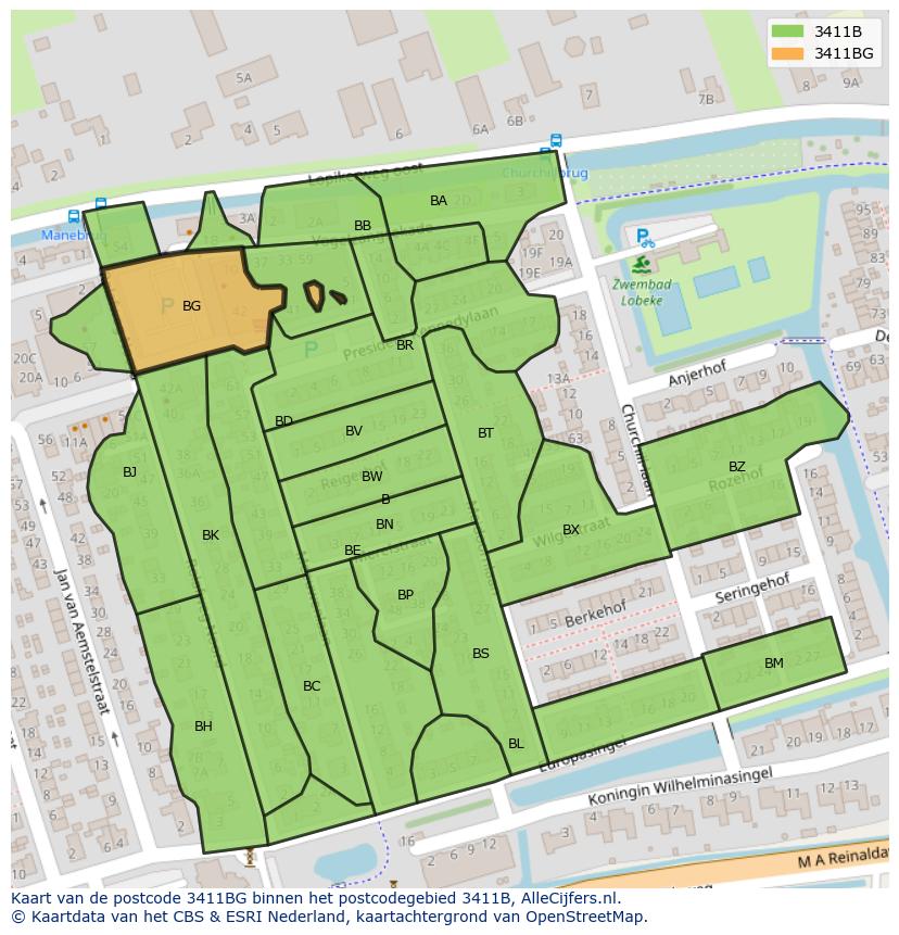 Afbeelding van het postcodegebied 3411 BG op de kaart.