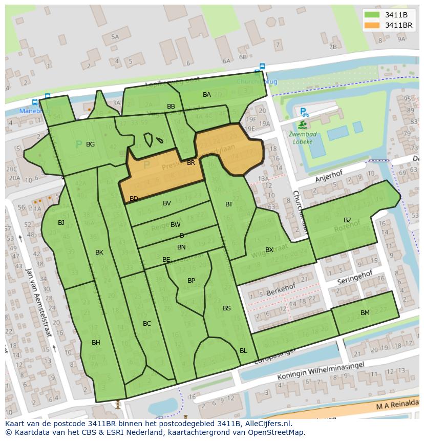 Afbeelding van het postcodegebied 3411 BR op de kaart.