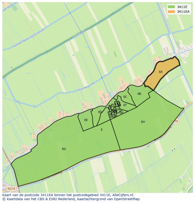 Afbeelding van het postcodegebied 3411 EA op de kaart.