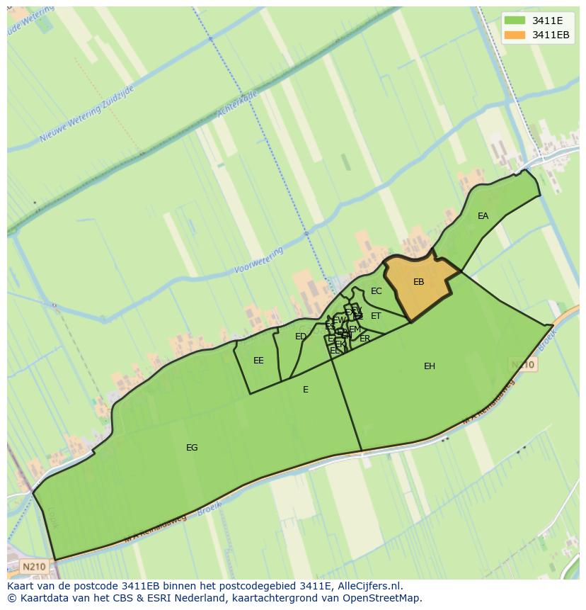 Afbeelding van het postcodegebied 3411 EB op de kaart.