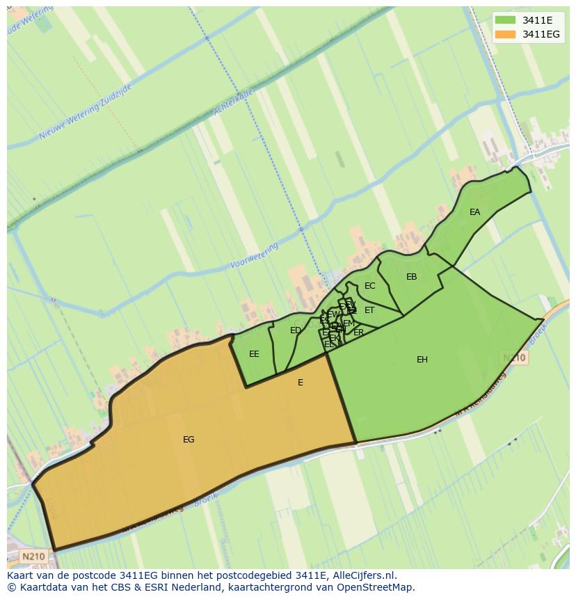 Afbeelding van het postcodegebied 3411 EG op de kaart.