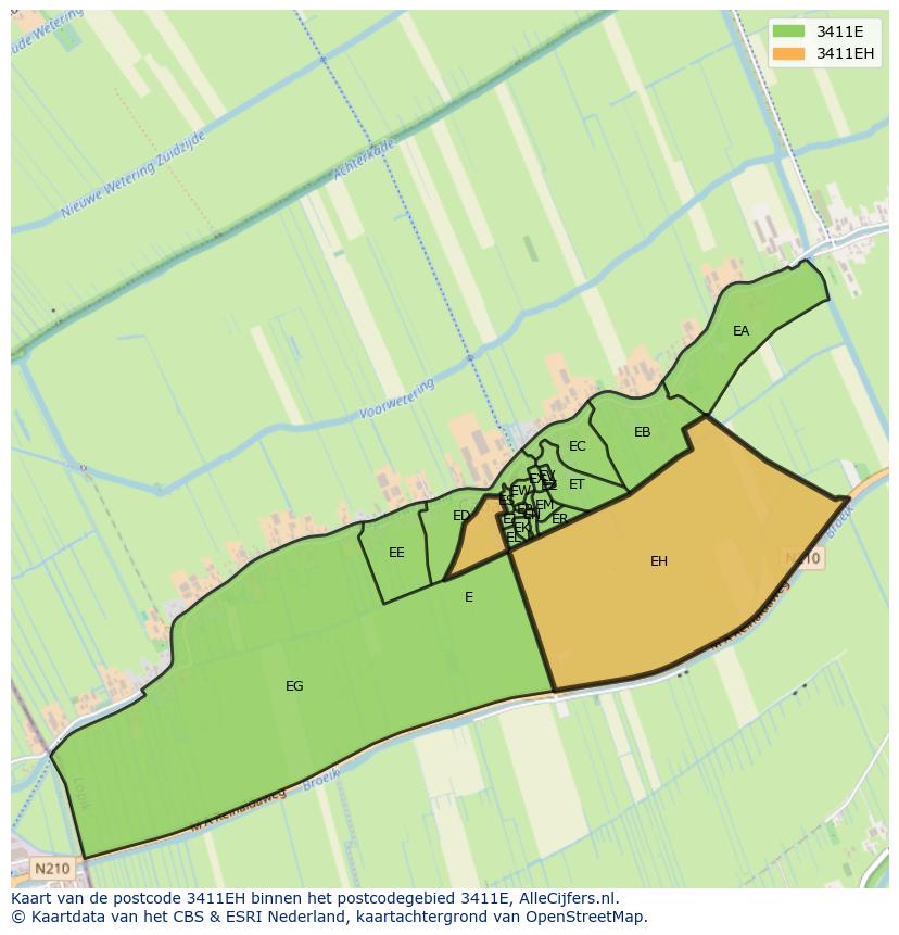 Afbeelding van het postcodegebied 3411 EH op de kaart.