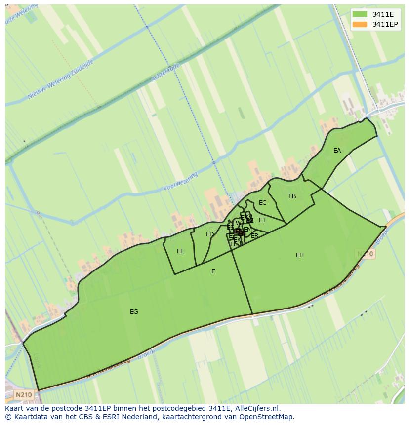 Afbeelding van het postcodegebied 3411 EP op de kaart.