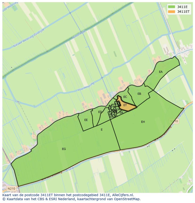Afbeelding van het postcodegebied 3411 ET op de kaart.