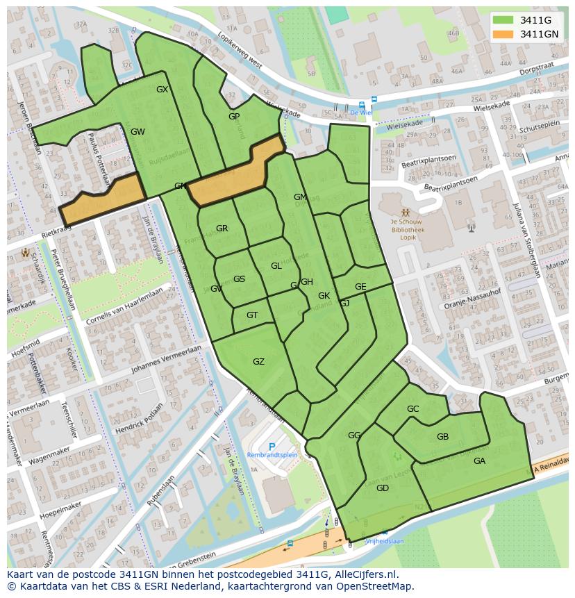 Afbeelding van het postcodegebied 3411 GN op de kaart.