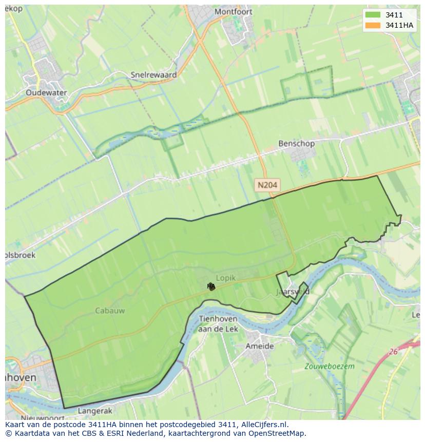 Afbeelding van het postcodegebied 3411 HA op de kaart.