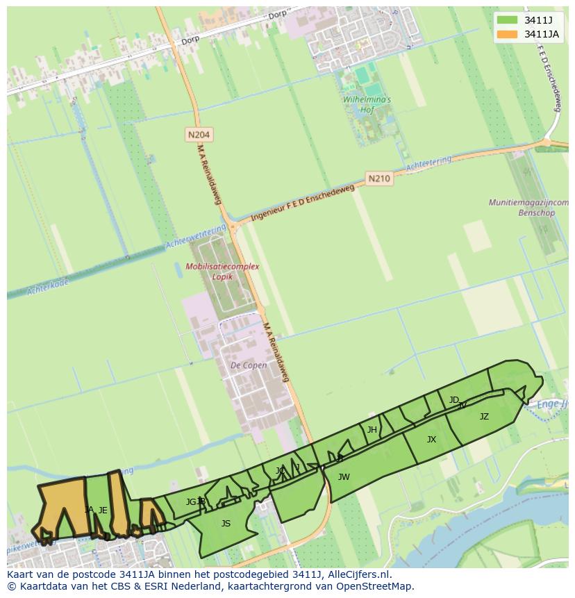 Afbeelding van het postcodegebied 3411 JA op de kaart.