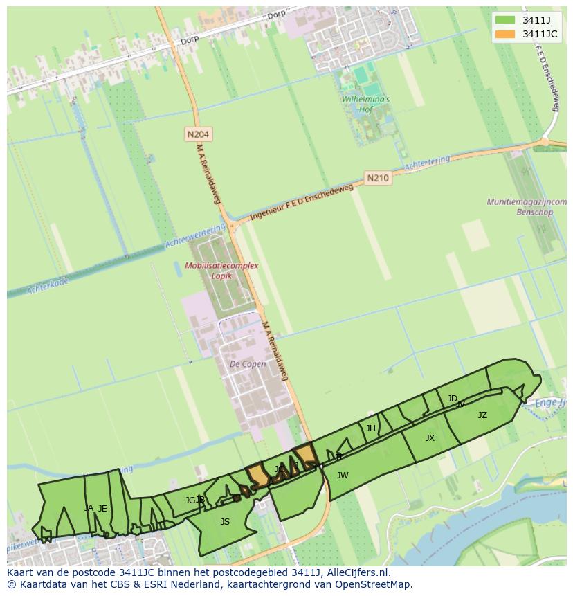 Afbeelding van het postcodegebied 3411 JC op de kaart.