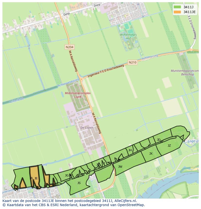 Afbeelding van het postcodegebied 3411 JE op de kaart.