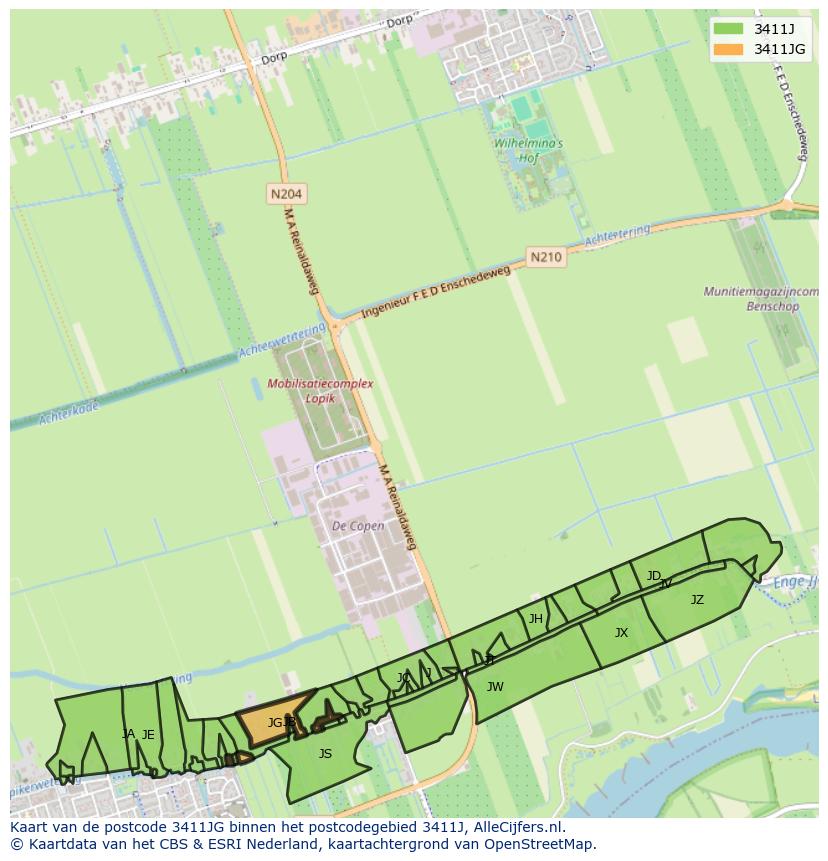 Afbeelding van het postcodegebied 3411 JG op de kaart.