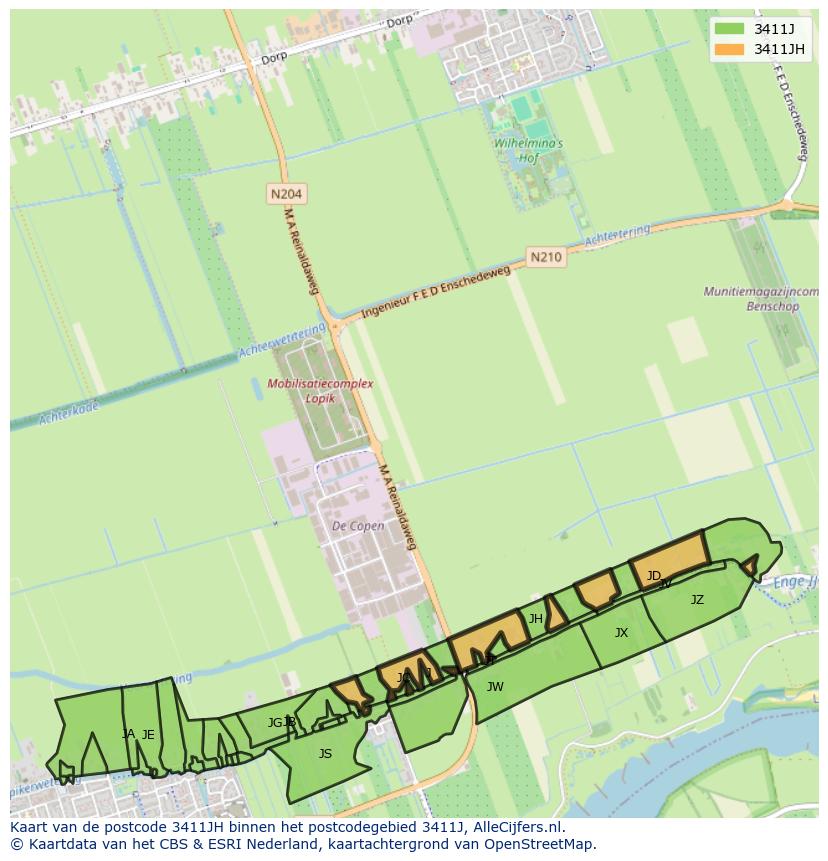 Afbeelding van het postcodegebied 3411 JH op de kaart.