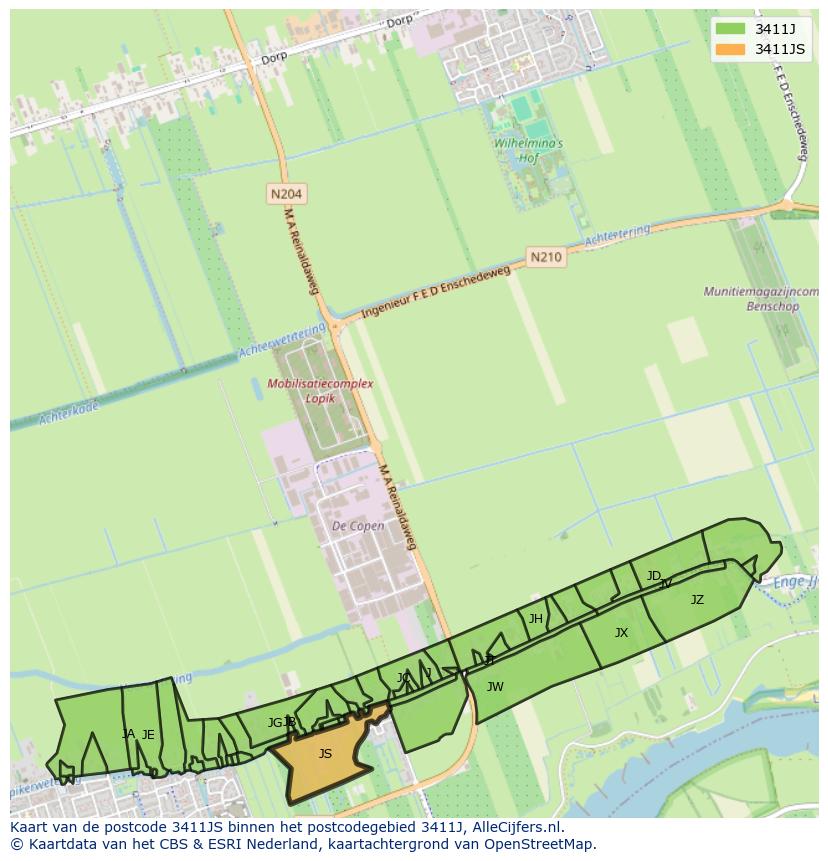 Afbeelding van het postcodegebied 3411 JS op de kaart.