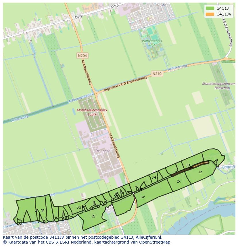 Afbeelding van het postcodegebied 3411 JV op de kaart.