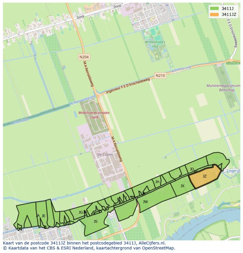 Afbeelding van het postcodegebied 3411 JZ op de kaart.