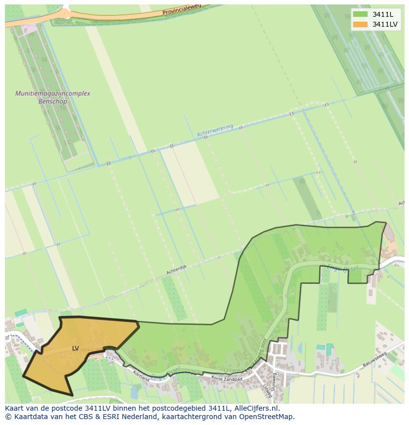 Afbeelding van het postcodegebied 3411 LV op de kaart.