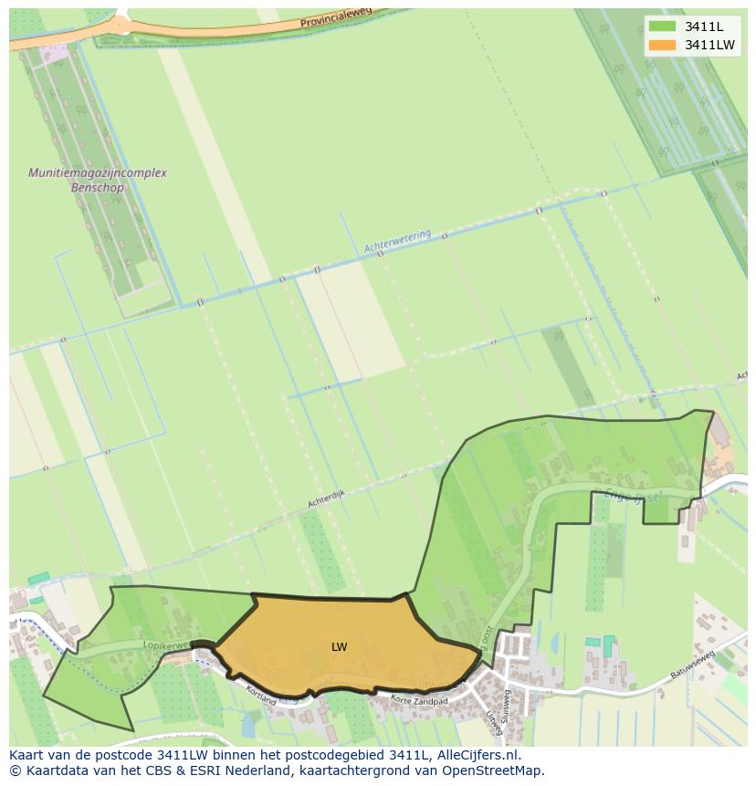 Afbeelding van het postcodegebied 3411 LW op de kaart.