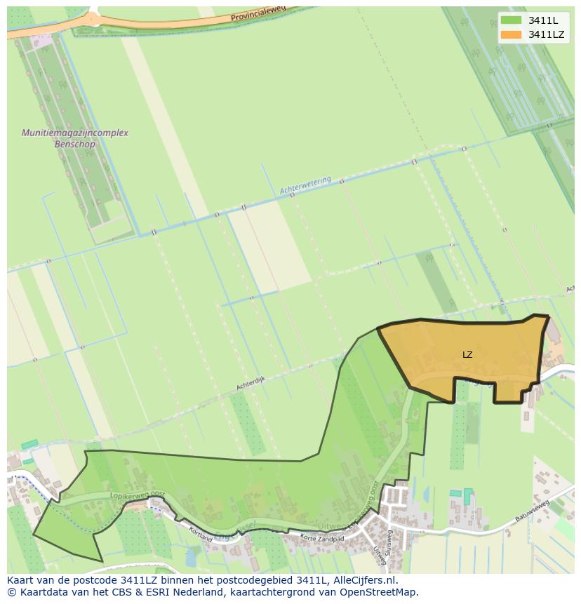 Afbeelding van het postcodegebied 3411 LZ op de kaart.