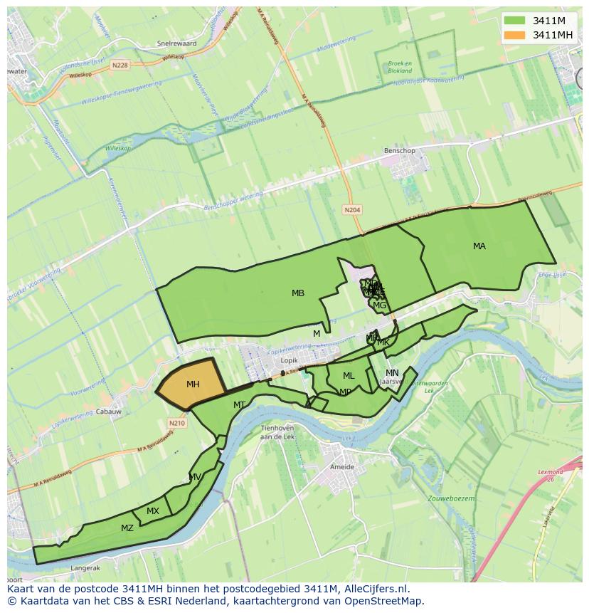 Afbeelding van het postcodegebied 3411 MH op de kaart.