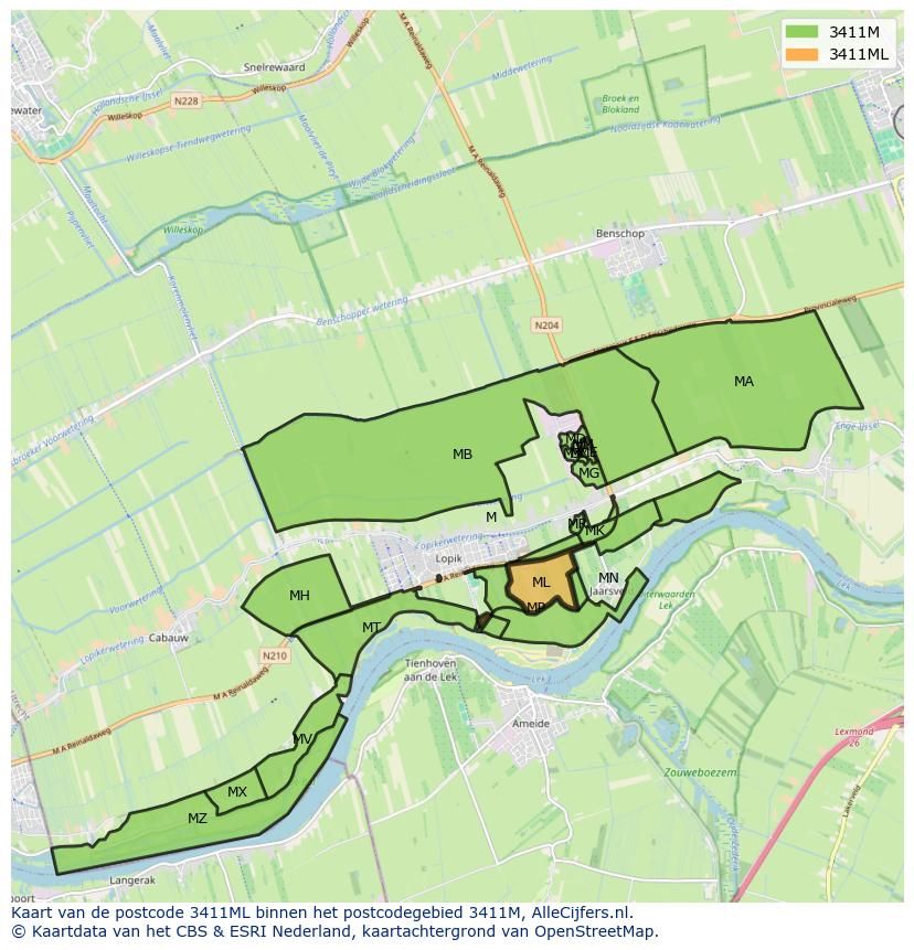 Afbeelding van het postcodegebied 3411 ML op de kaart.