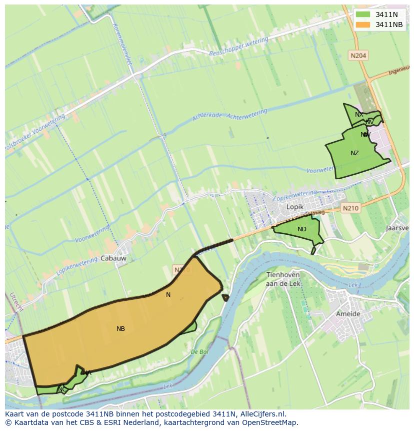 Afbeelding van het postcodegebied 3411 NB op de kaart.