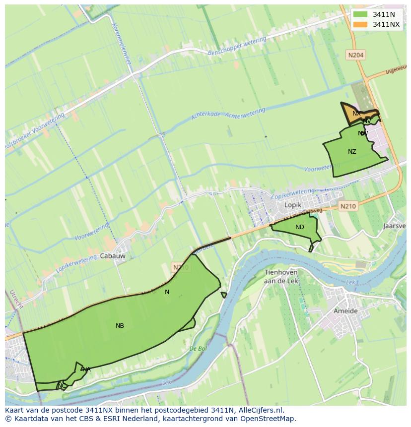 Afbeelding van het postcodegebied 3411 NX op de kaart.