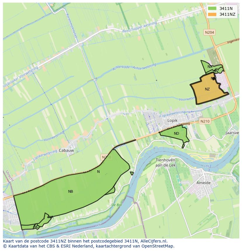 Afbeelding van het postcodegebied 3411 NZ op de kaart.