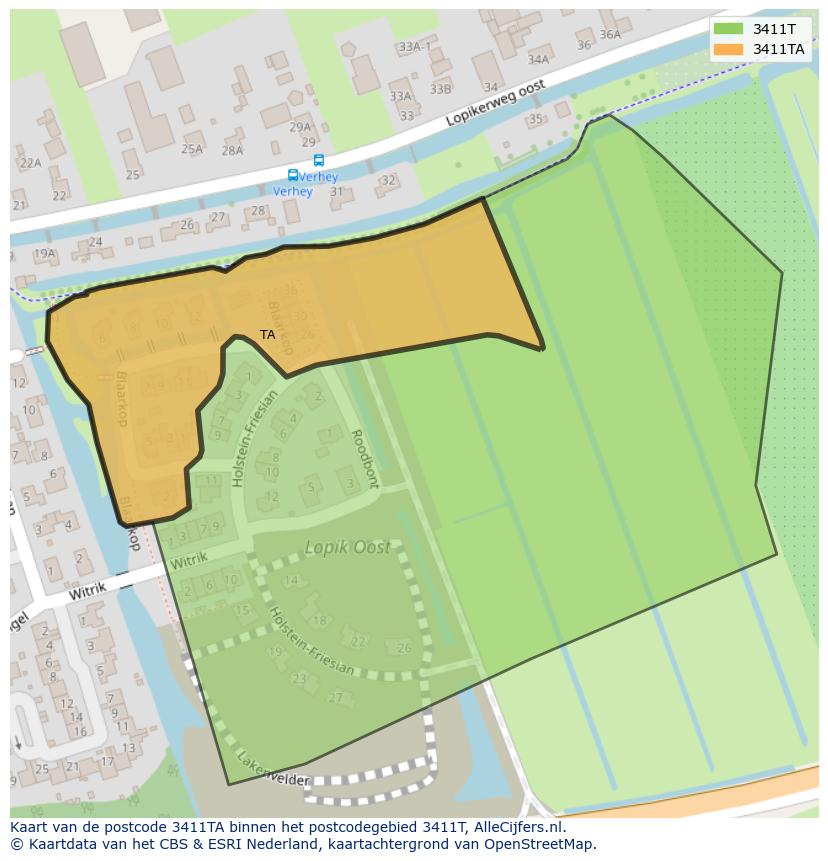 Afbeelding van het postcodegebied 3411 TA op de kaart.