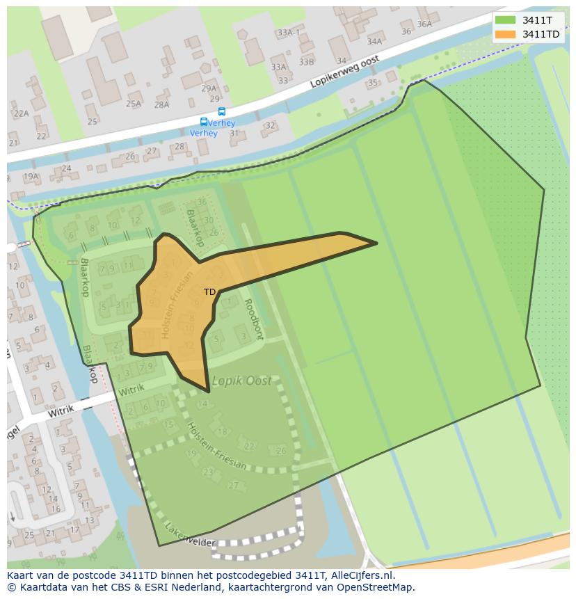 Afbeelding van het postcodegebied 3411 TD op de kaart.