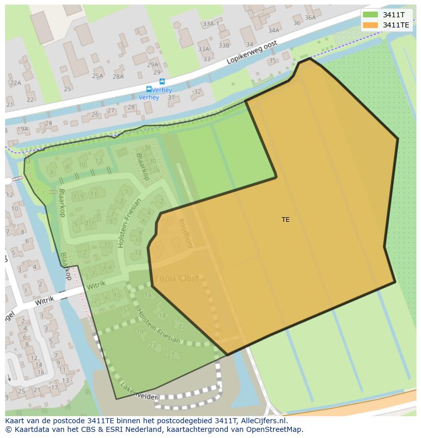Afbeelding van het postcodegebied 3411 TE op de kaart.
