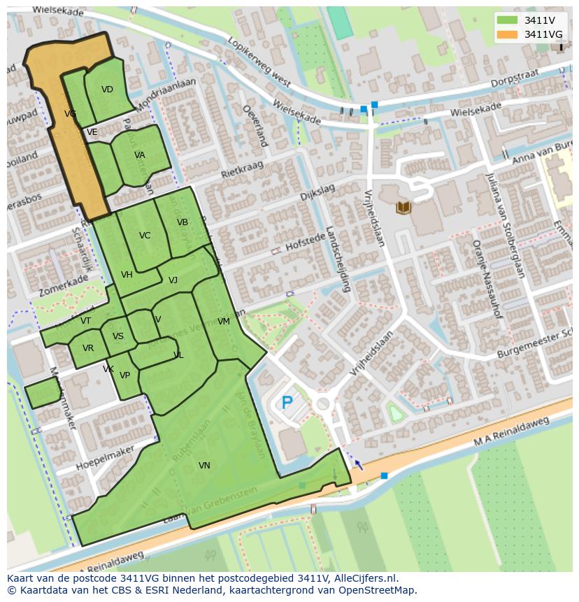 Afbeelding van het postcodegebied 3411 VG op de kaart.
