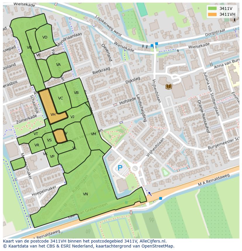 Afbeelding van het postcodegebied 3411 VH op de kaart.