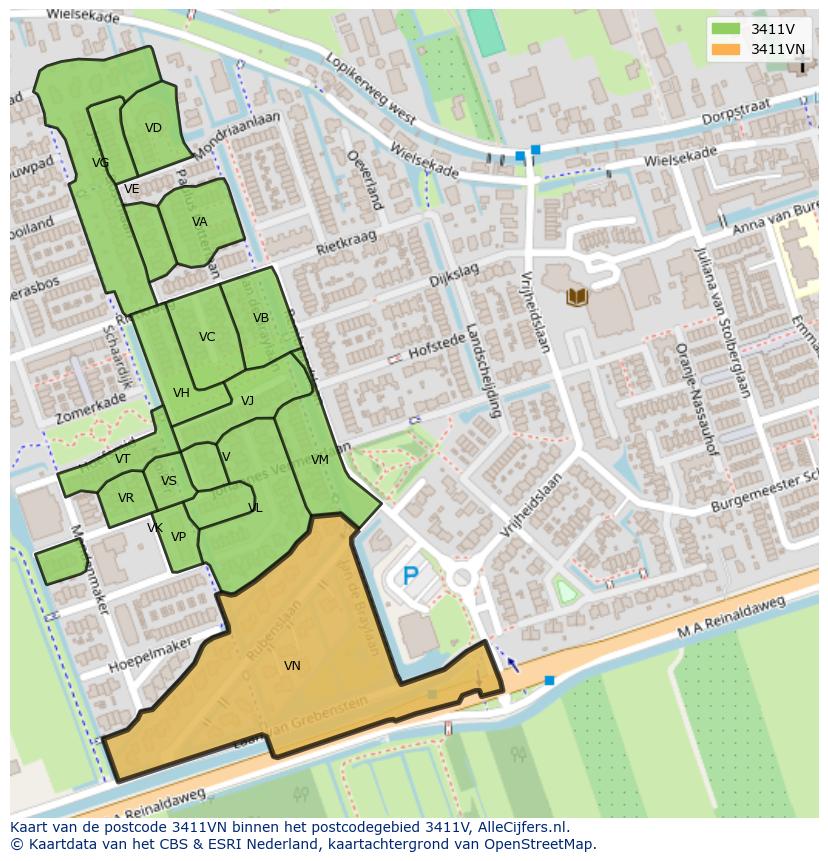 Afbeelding van het postcodegebied 3411 VN op de kaart.