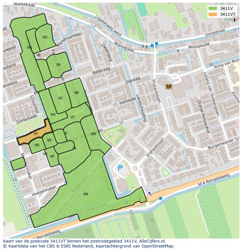 Afbeelding van het postcodegebied 3411 VT op de kaart.