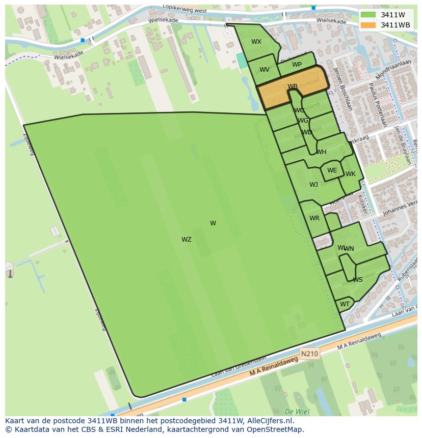 Afbeelding van het postcodegebied 3411 WB op de kaart.