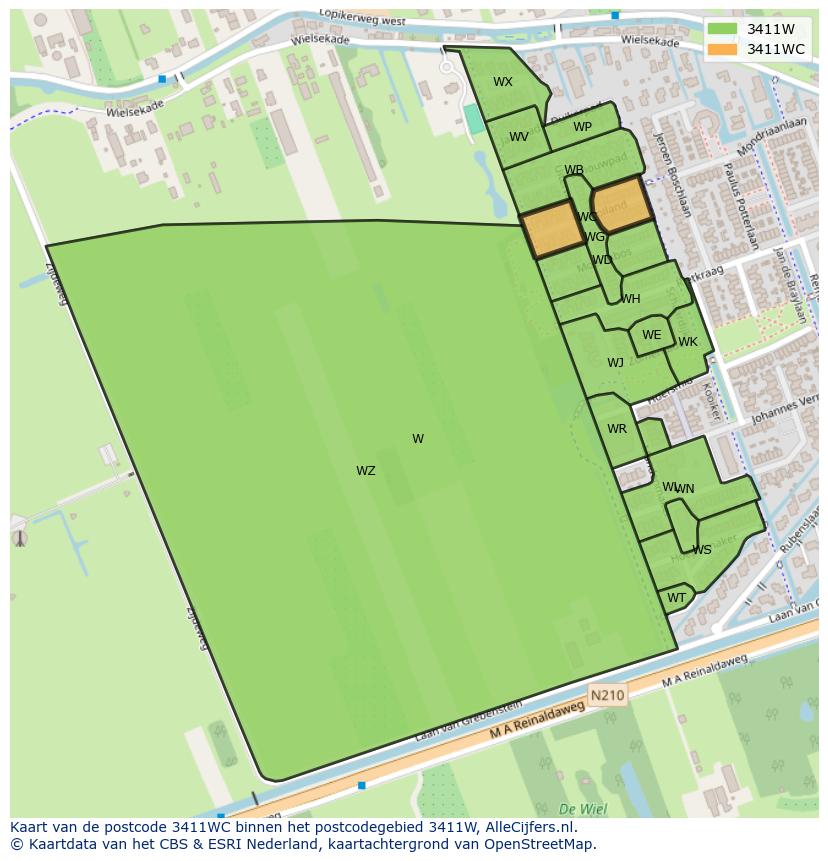 Afbeelding van het postcodegebied 3411 WC op de kaart.