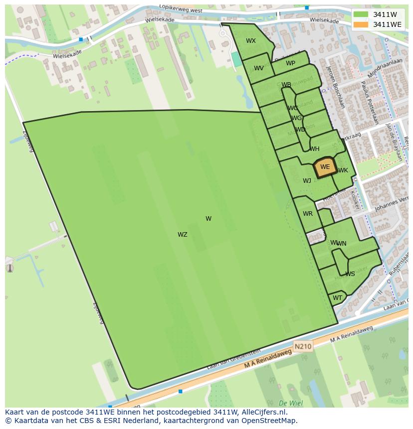Afbeelding van het postcodegebied 3411 WE op de kaart.
