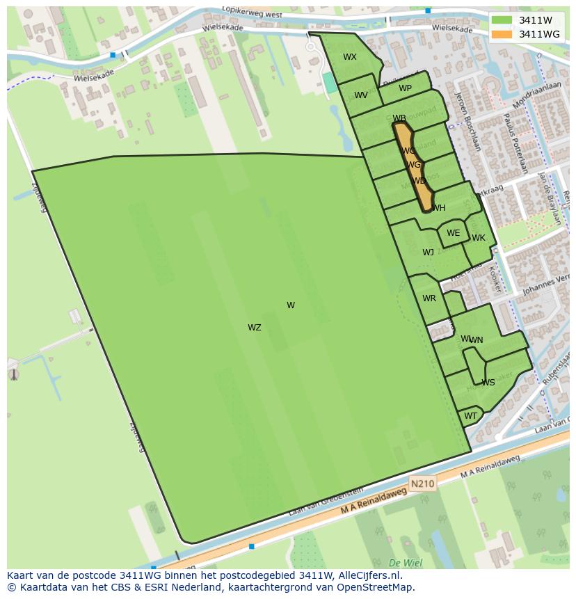 Afbeelding van het postcodegebied 3411 WG op de kaart.