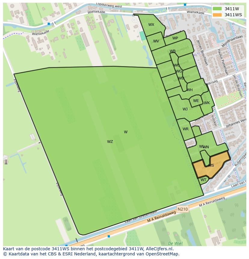 Afbeelding van het postcodegebied 3411 WS op de kaart.