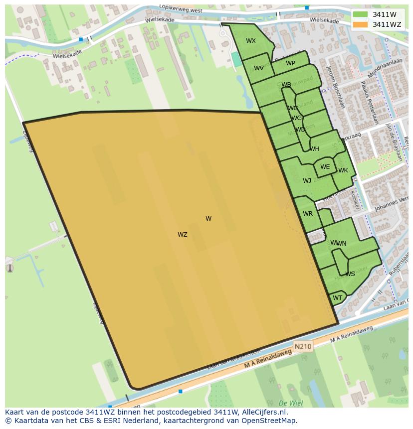 Afbeelding van het postcodegebied 3411 WZ op de kaart.