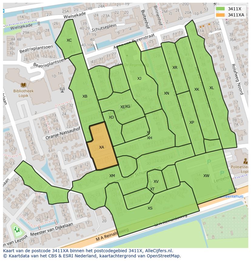 Afbeelding van het postcodegebied 3411 XA op de kaart.