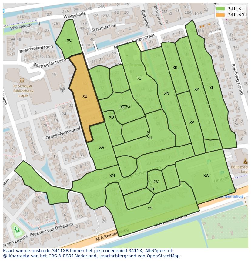 Afbeelding van het postcodegebied 3411 XB op de kaart.