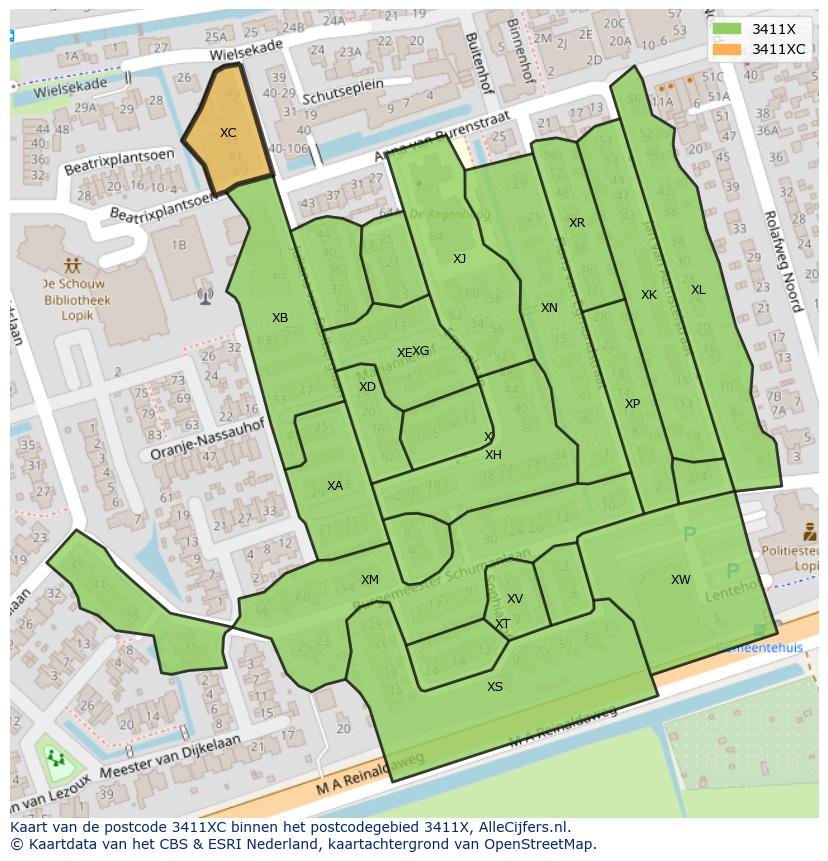 Afbeelding van het postcodegebied 3411 XC op de kaart.