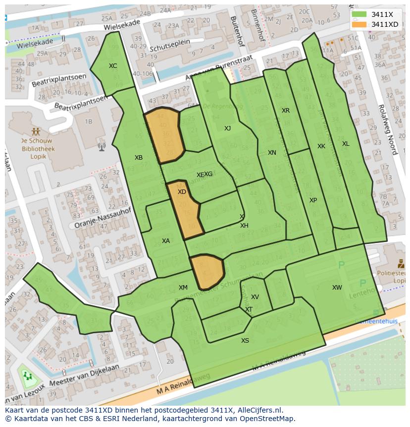 Afbeelding van het postcodegebied 3411 XD op de kaart.