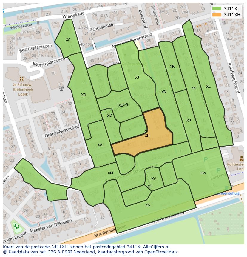 Afbeelding van het postcodegebied 3411 XH op de kaart.