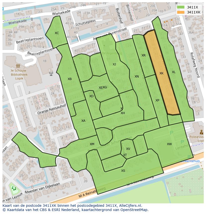 Afbeelding van het postcodegebied 3411 XK op de kaart.