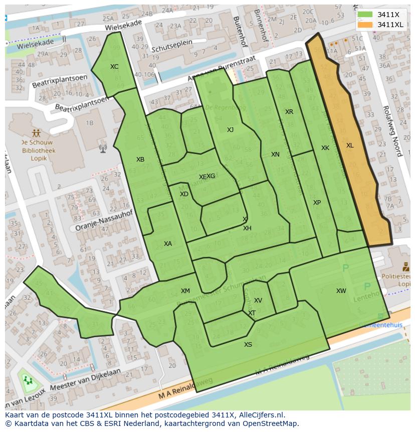Afbeelding van het postcodegebied 3411 XL op de kaart.