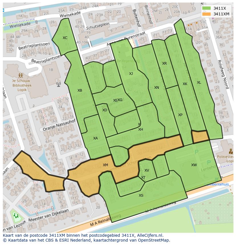 Afbeelding van het postcodegebied 3411 XM op de kaart.